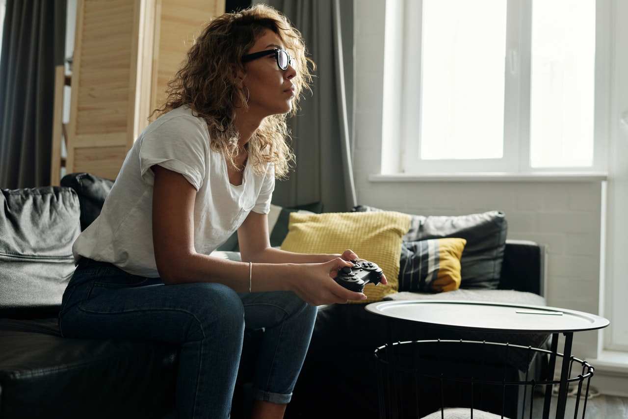 Woman playing a video game